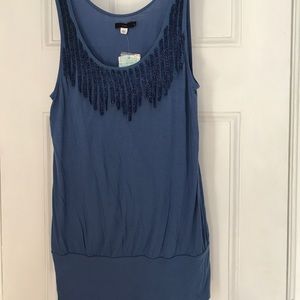 Lux Brand Beaded Cadet Blue Sleeveless Boho Top